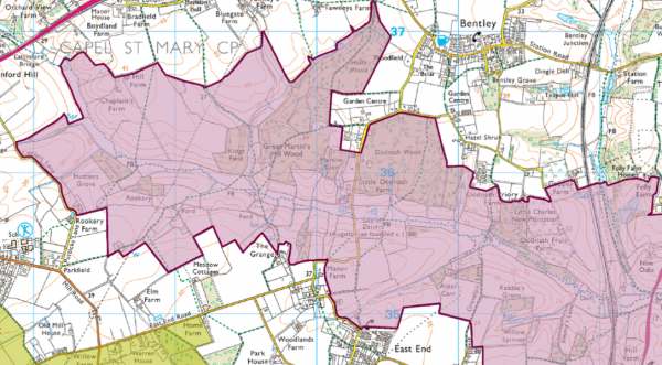 Extended boundary of Suffolk Coasts and Heaths AONB Bentley